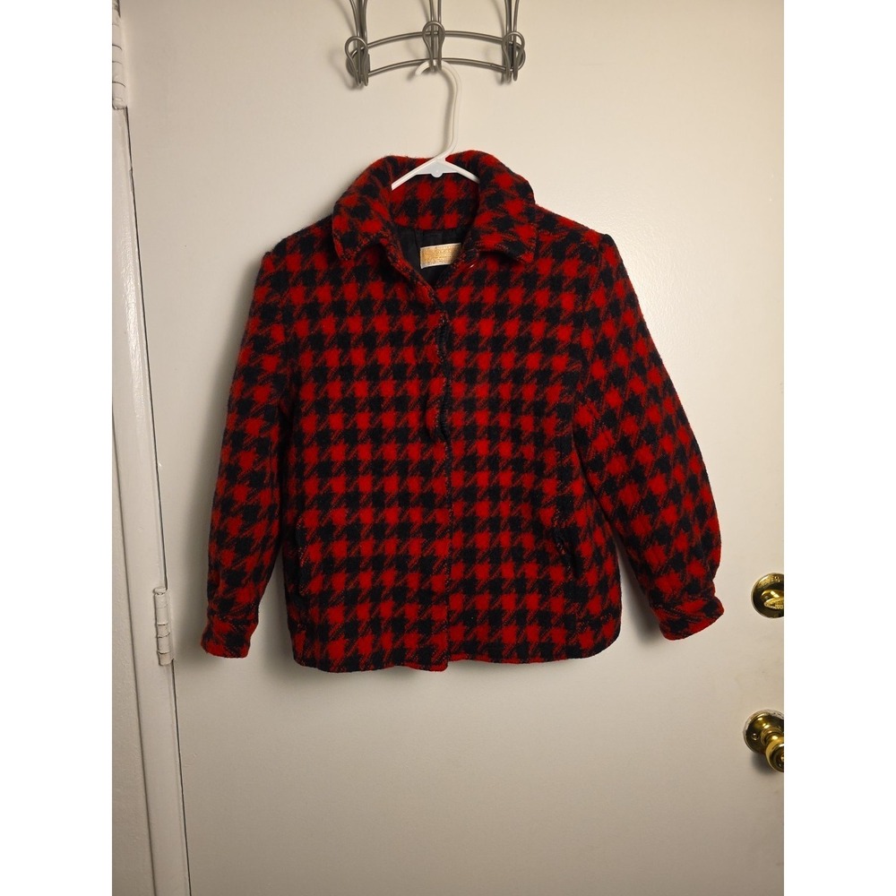Vintage Pendleton Houndstooth Coat 1950s‎ Button Up Black & Red Women's Petite